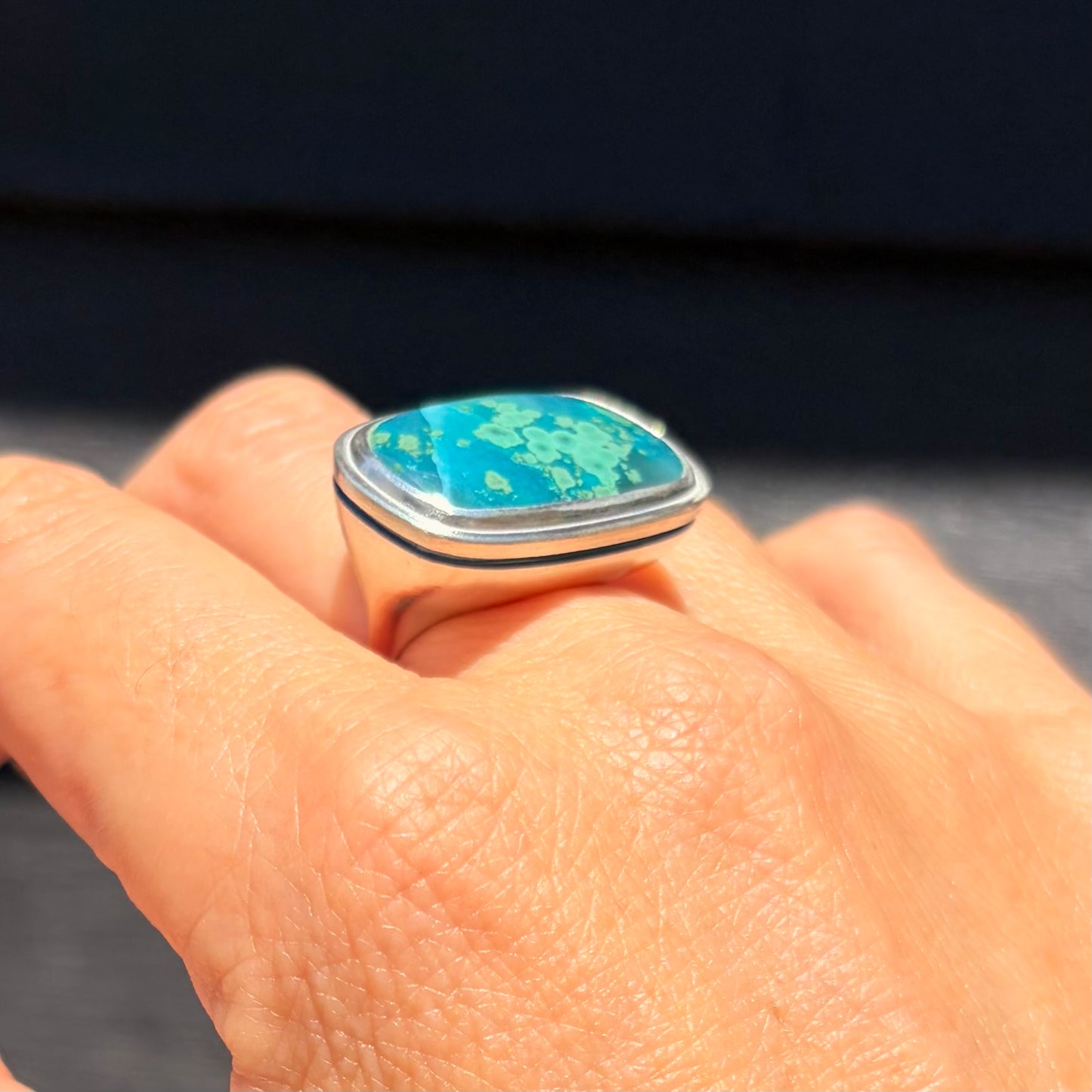 One of a Kind Chrysocolla Chalcedony Signet Ring (free ring re-sizing for this ring, send me a message to let me know)