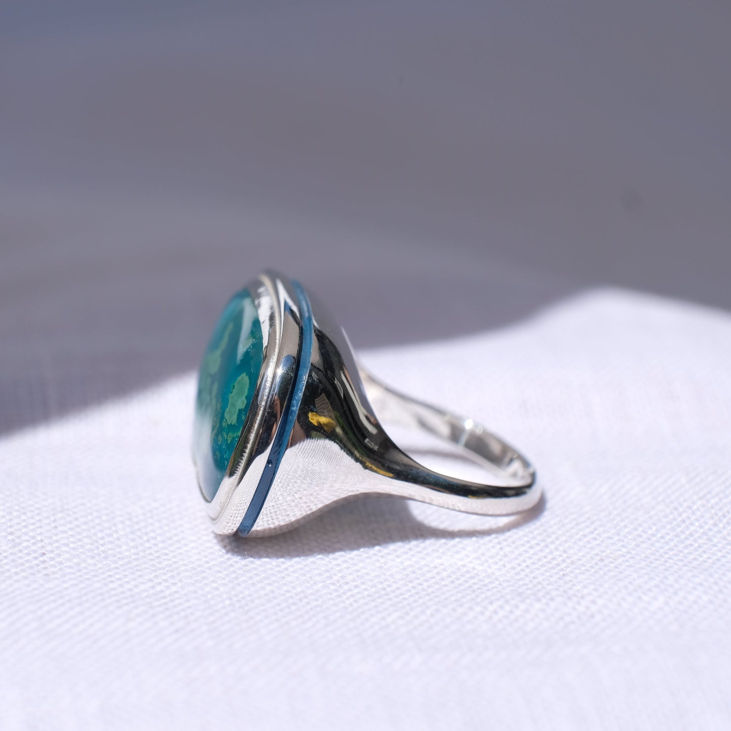 One of a Kind Chrysocolla Chalcedony Signet Ring (free ring re-sizing for this ring, send me a message to let me know)