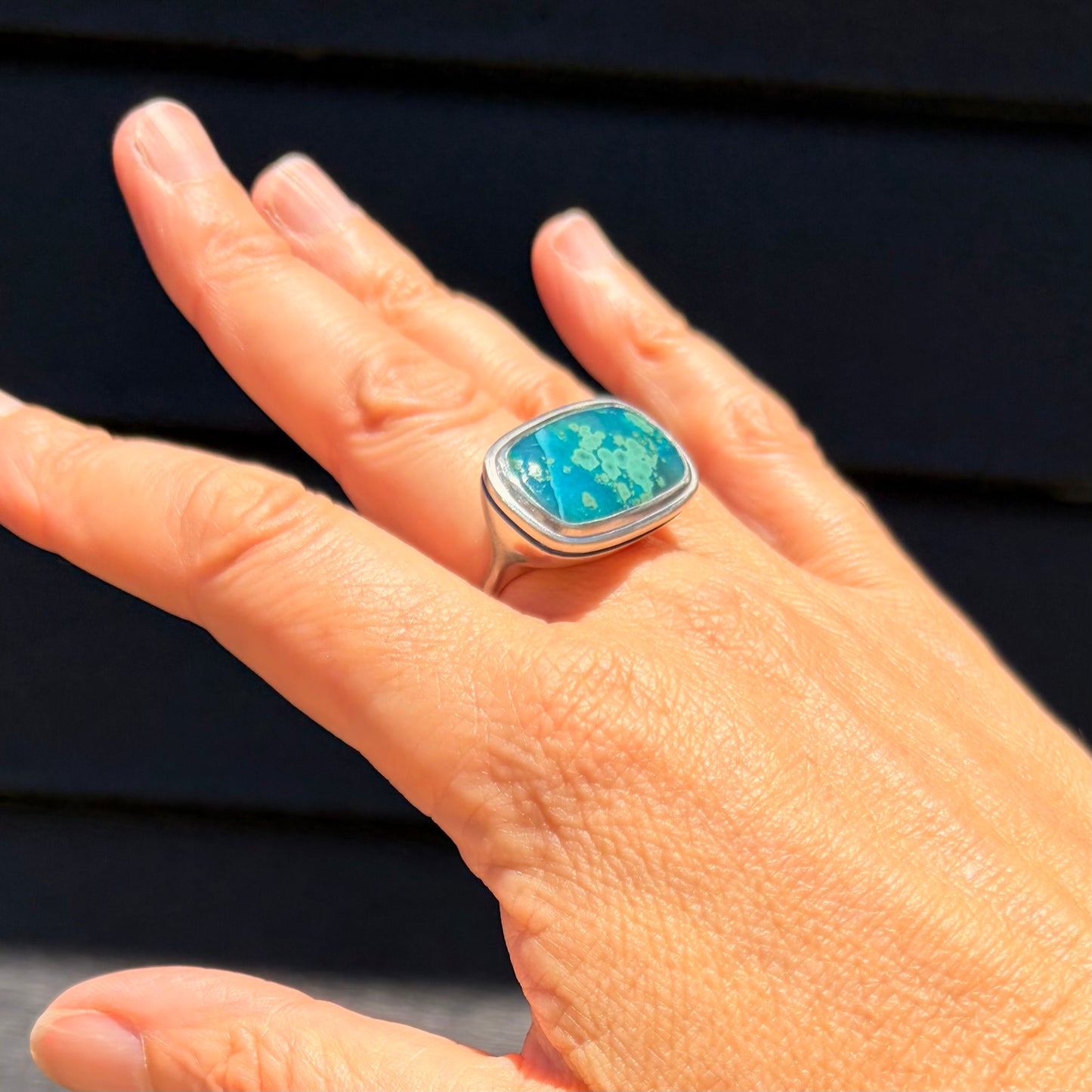 One of a Kind Chrysocolla Chalcedony Signet Ring (free ring re-sizing for this ring, send me a message to let me know)