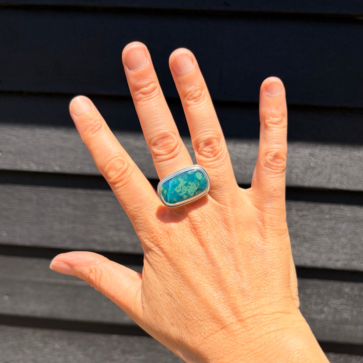 One of a Kind Chrysocolla Chalcedony Signet Ring (free ring re-sizing for this ring, send me a message to let me know)