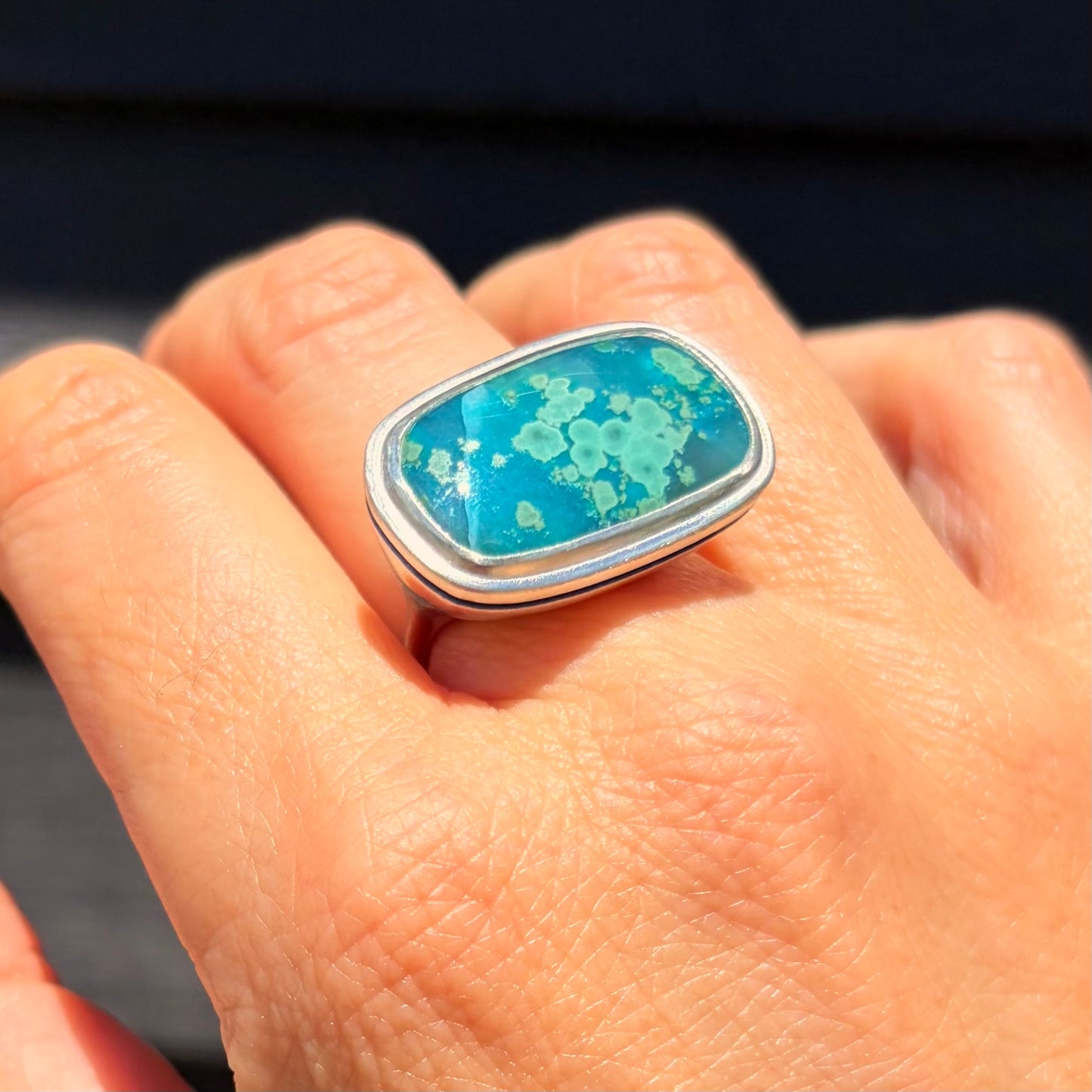 One of a Kind Chrysocolla Chalcedony Signet Ring (free ring re-sizing for this ring, send me a message to let me know)